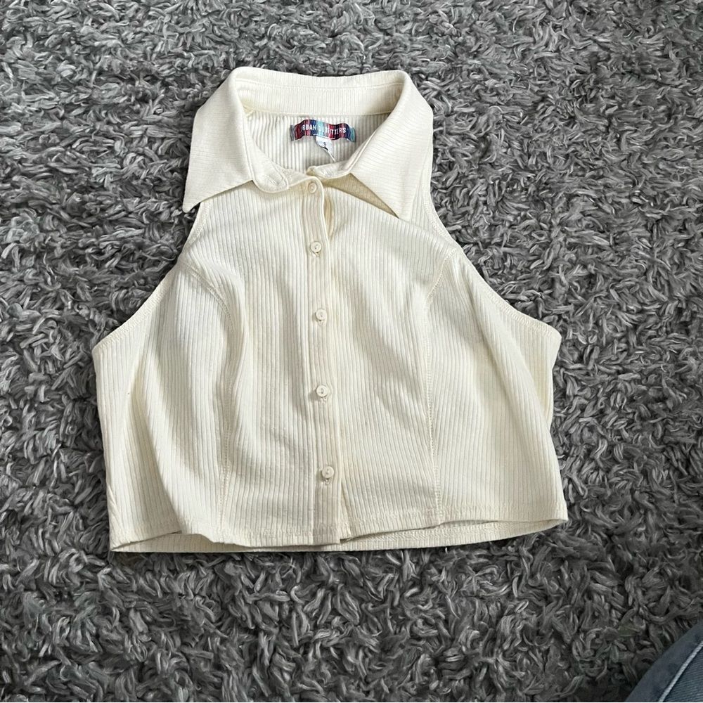 Urban outfitters cream clove button down vest cropped tank size small